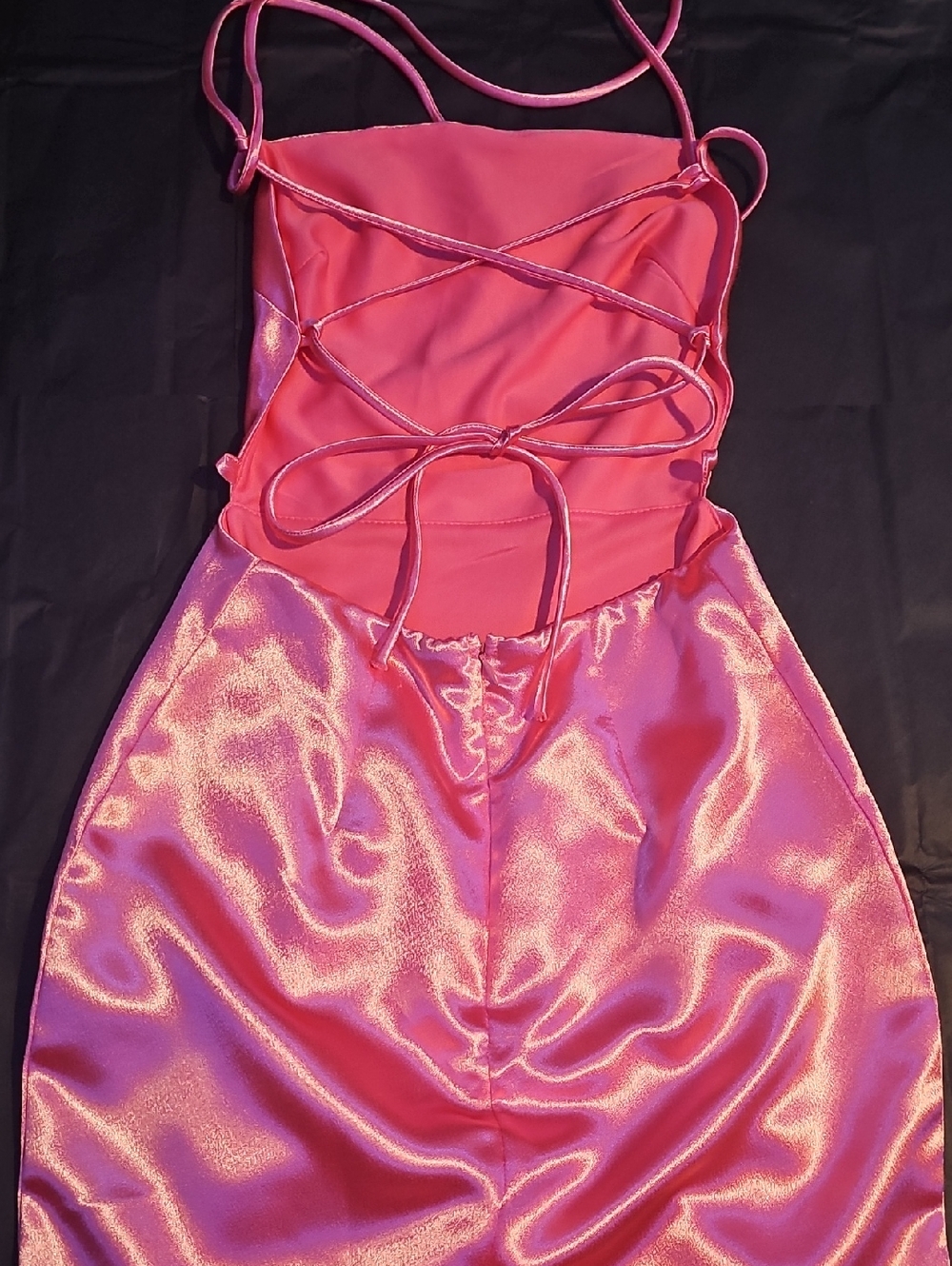 Lucy in the Sky Pink Satin Mini Dress with Lace-Up Back NEW! NEVER WORN!!